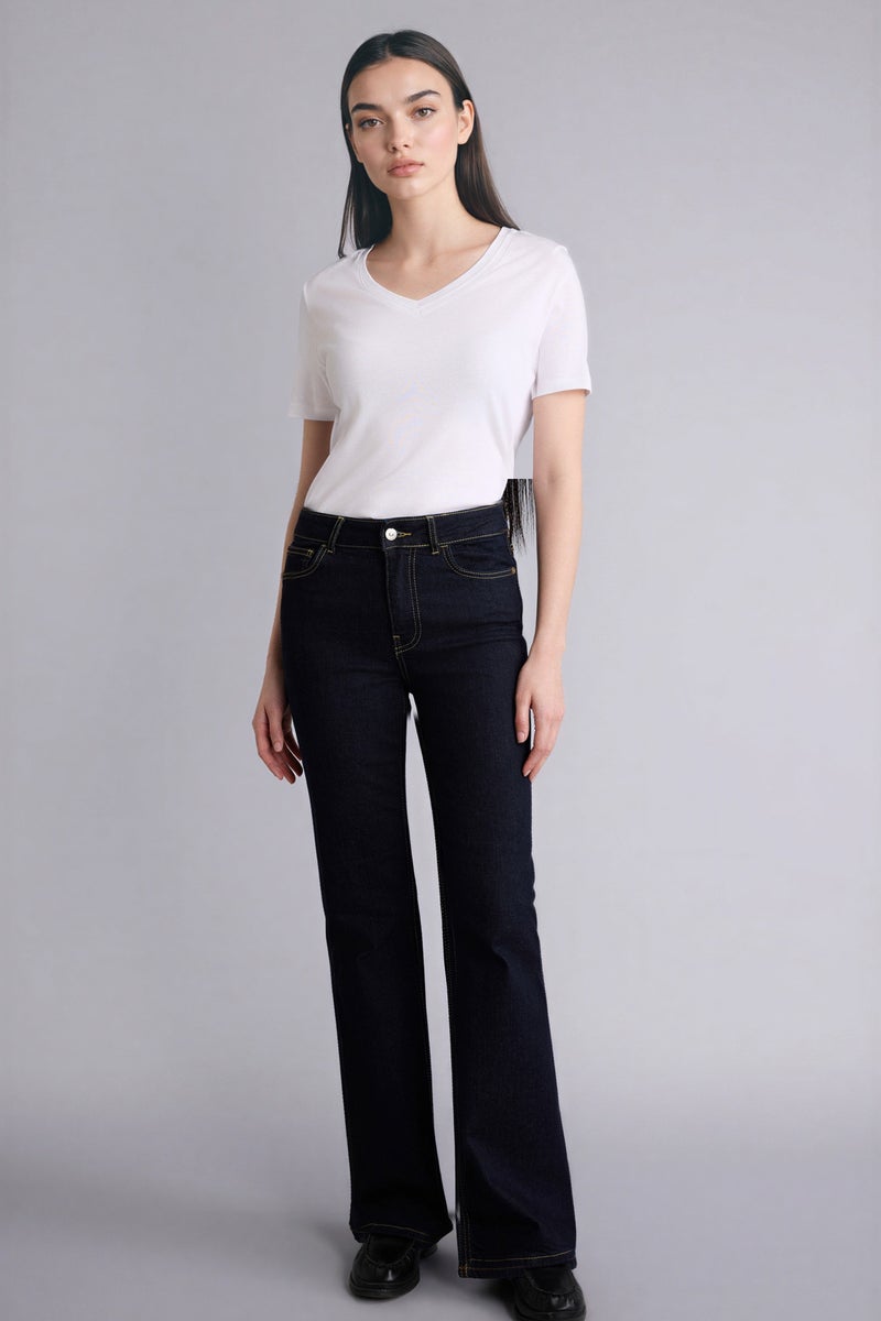 DeFacto White Woman Slim Fit V-Neck Basic Ribbed T-Shirt Casual - Image 2